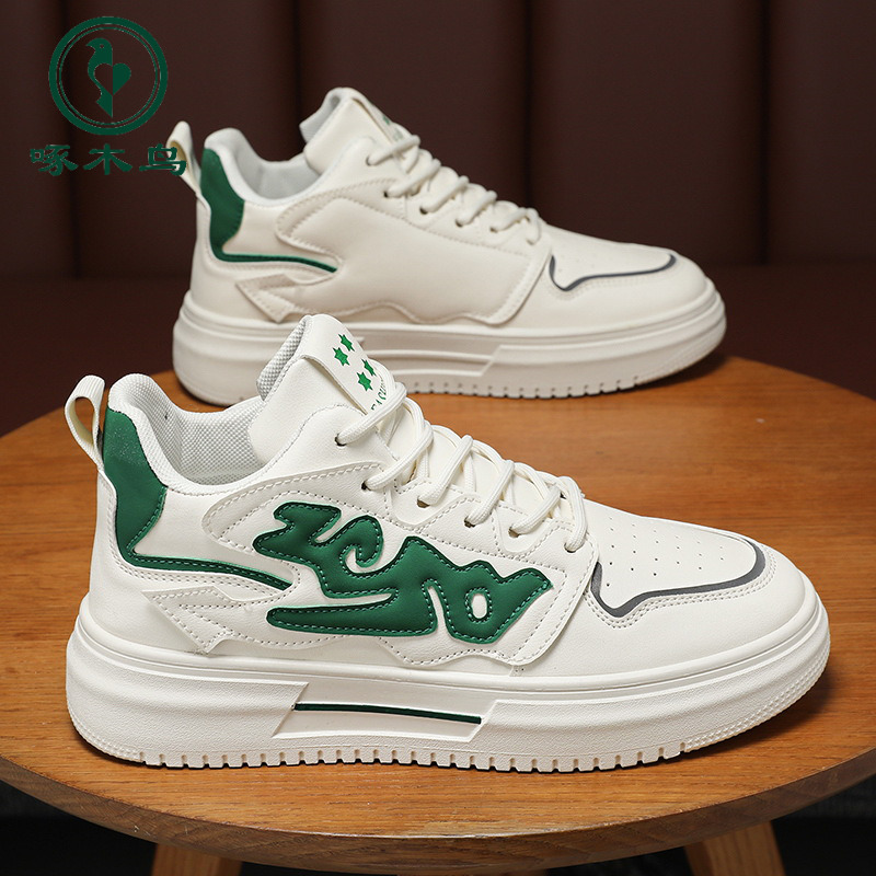 【正品】啄木鸟秋季男鞋新款透气高帮小白鞋男学生厚底运动休闲板鞋