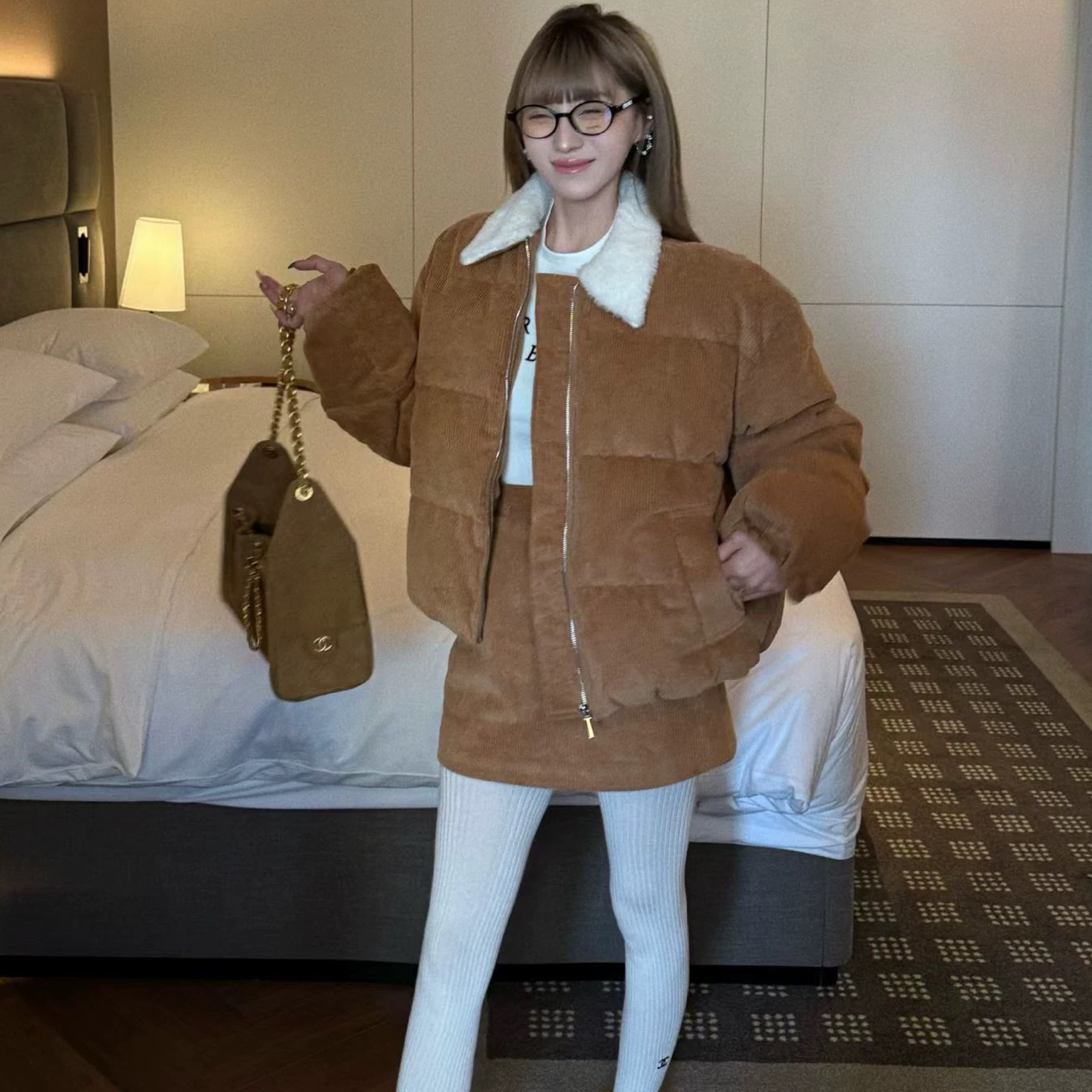 GOD正版财神家2025年冬季新款洋气翻领灯芯绒宽松外套女