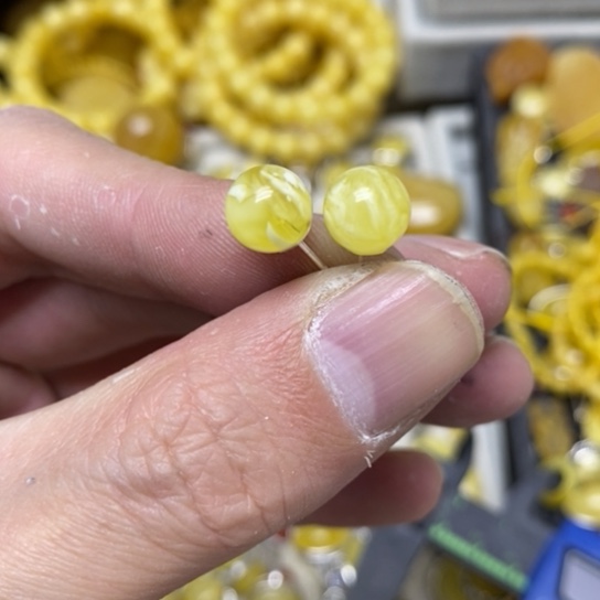 蜜蜡裸石银S925镶嵌耳钉