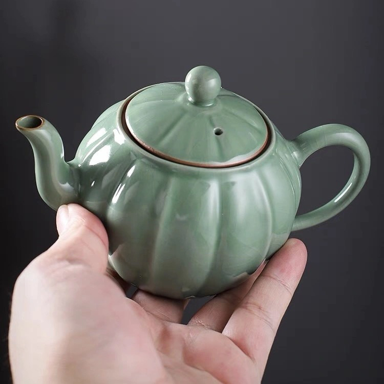 汝窑天青茶壶泡茶具南瓜壶陶瓷200ml一壶两杯陶瓷壶家用清仓茶壶