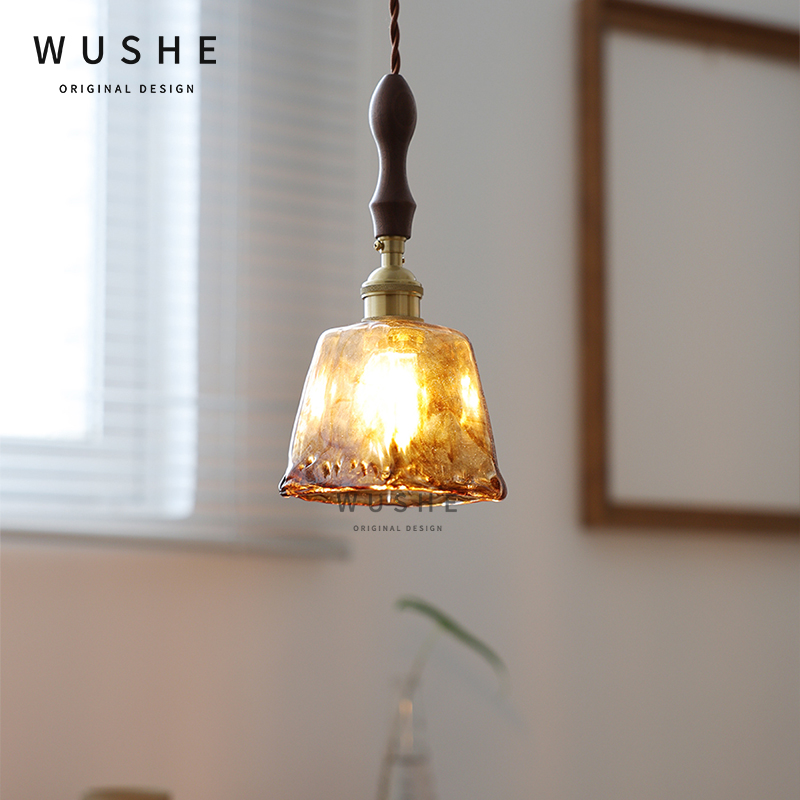 中古北欧奶油风床头过道玄关餐厅灯美式卧室氛围黄铜玻璃吧台吊灯