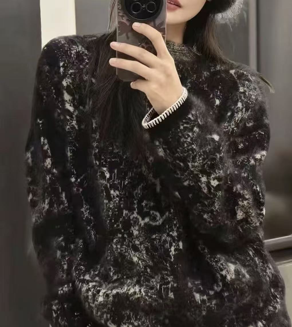 【慧慧专属】【迷雾套头】山羊绒拉绒圆领针织衫秋冬宽松慵懒加厚毛衣