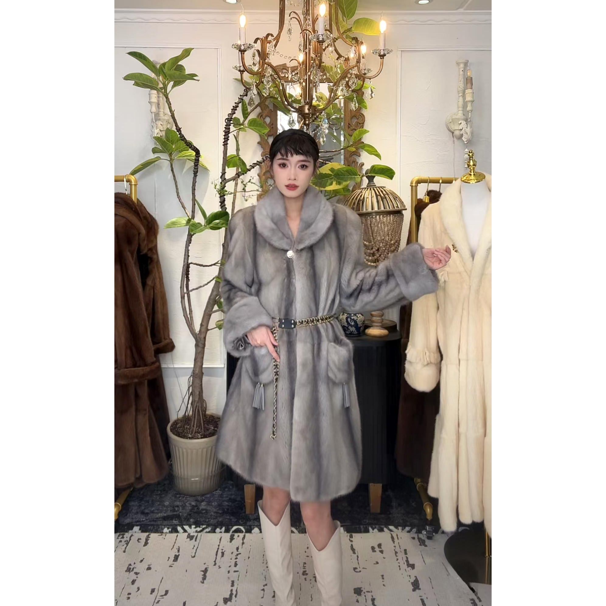 H933 貂皮大衣 衣长90 胸围120 中古皮草