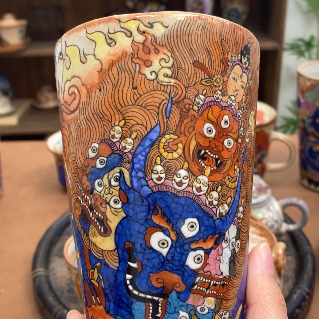 手工手绘大威德金刚茶杯