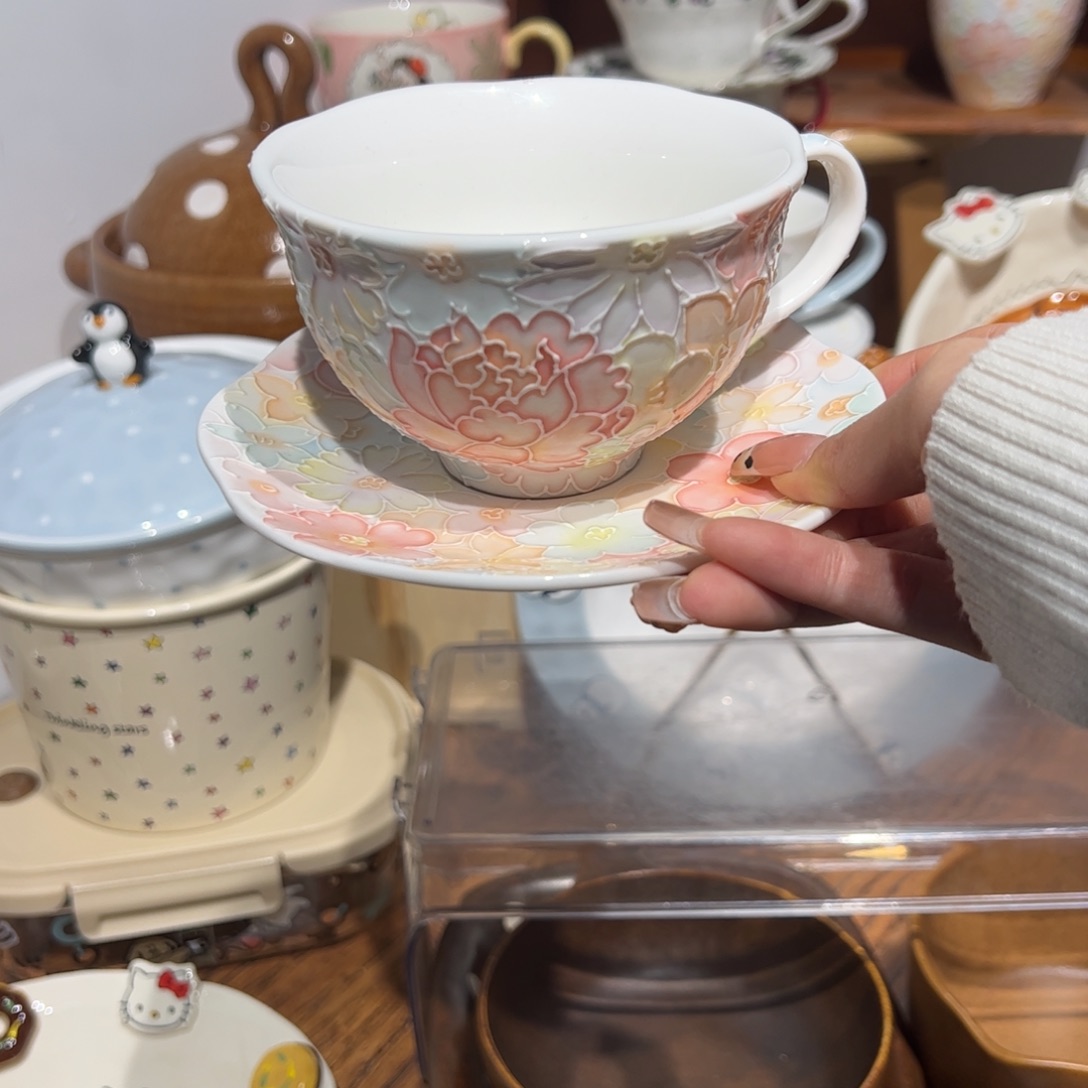 繁花陶瓷手绘咖啡杯碟套装