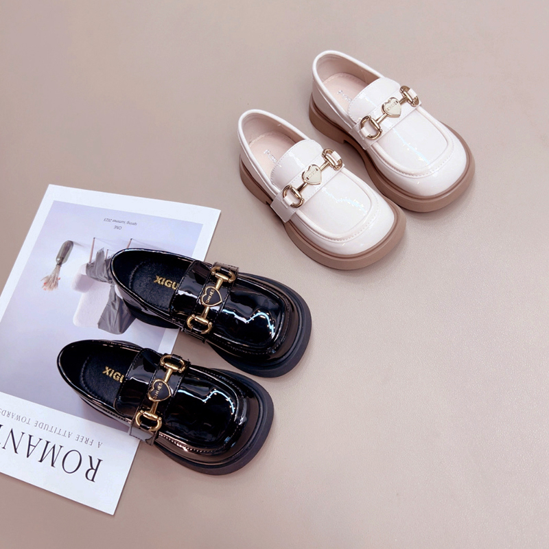 杰23032女童小皮鞋童鞋2025春秋季新款乐福鞋黑色表演出儿童单鞋