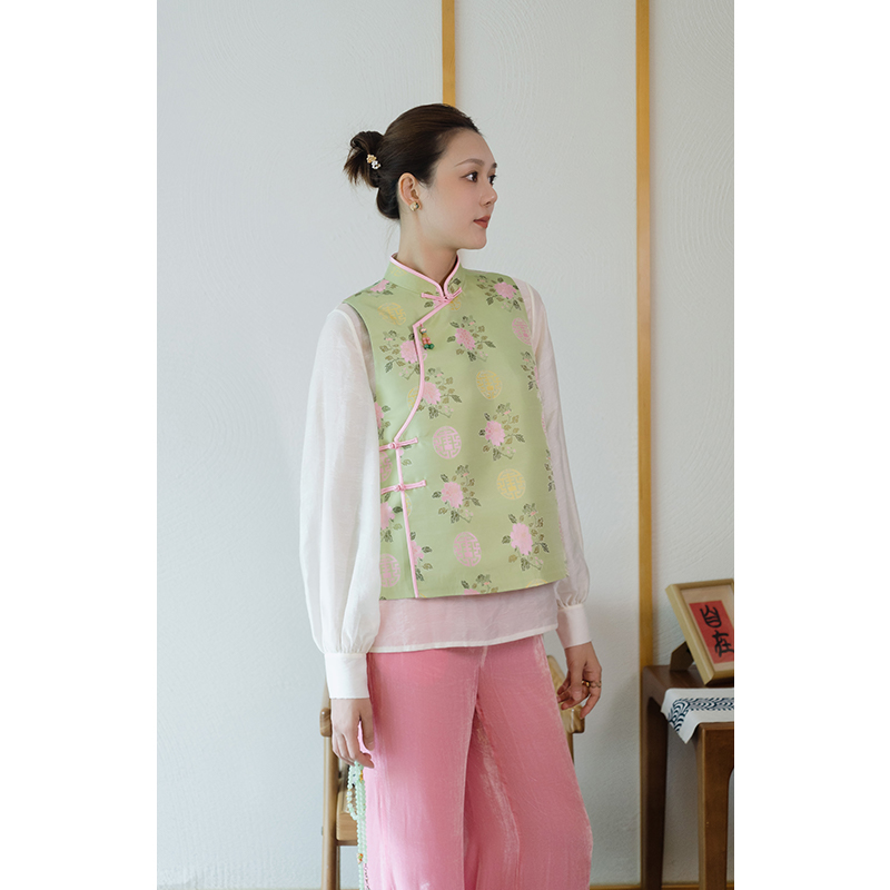 【特惠清仓】四美子三醉芙蓉春秋季上衣马甲无袖外套新中式国风