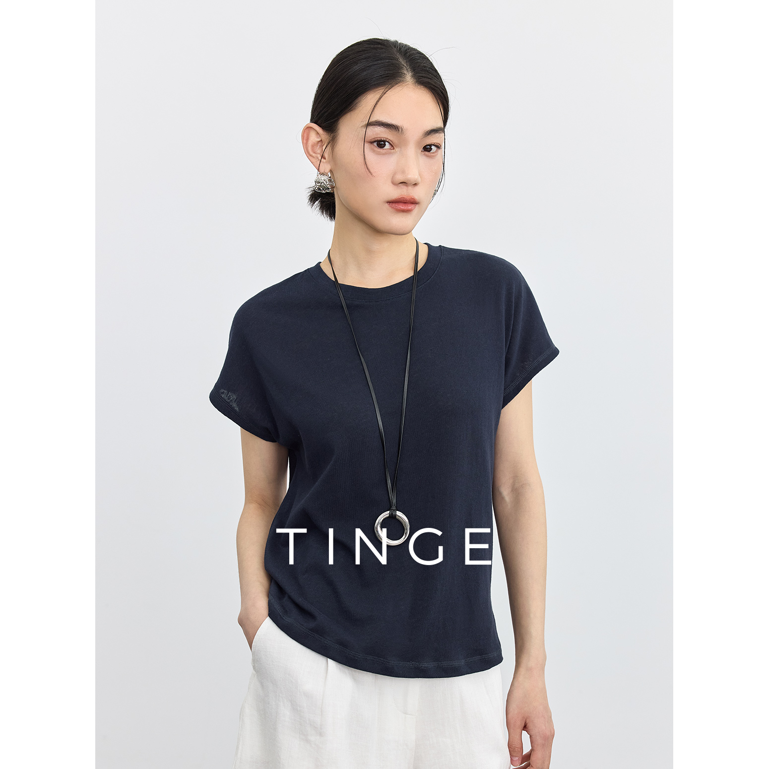 TINGE贴己宽松正肩休闲飞袖t恤夏季亚麻T恤半袖朱雀堂大结局高档