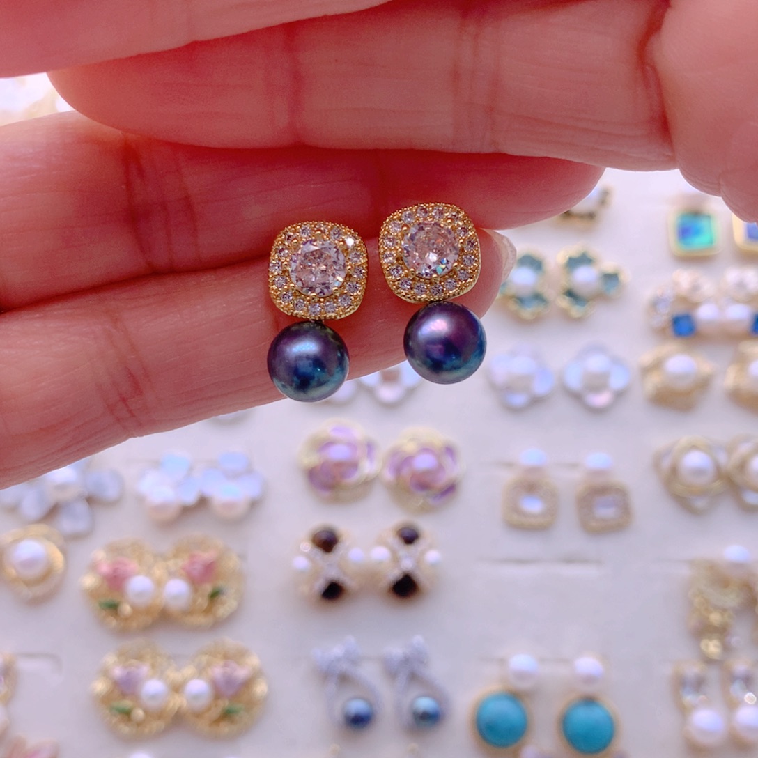 合金淡水珍珠耳饰