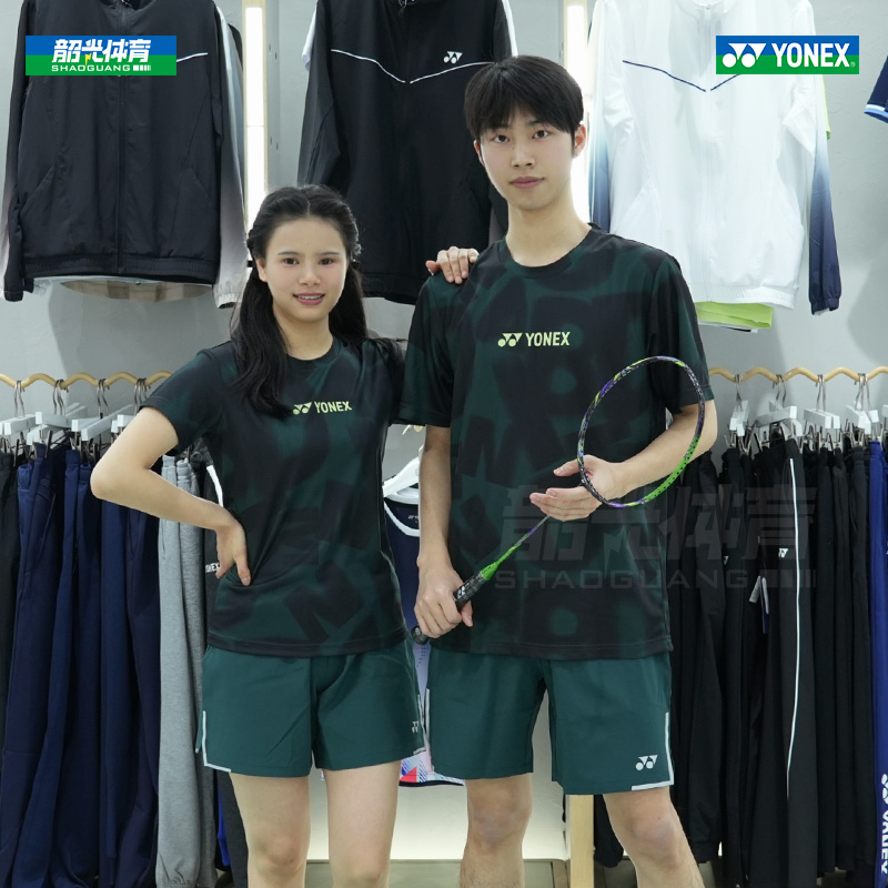 2025新款YONEX尤尼克斯羽毛球服训练短袖男女款速干比赛115925BCR