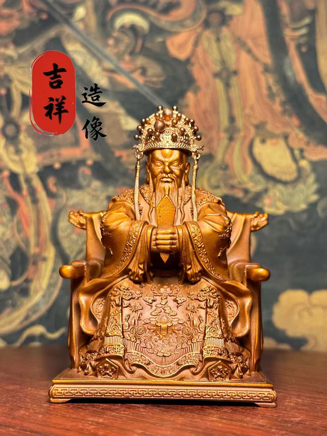 纯紫铜五台山同款《龙五爷广济龙王》纯手工造像家用玄关佛像摆件