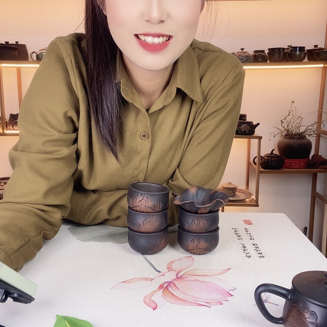 鹰****店建水紫陶荷花客杯5个➕茶漏