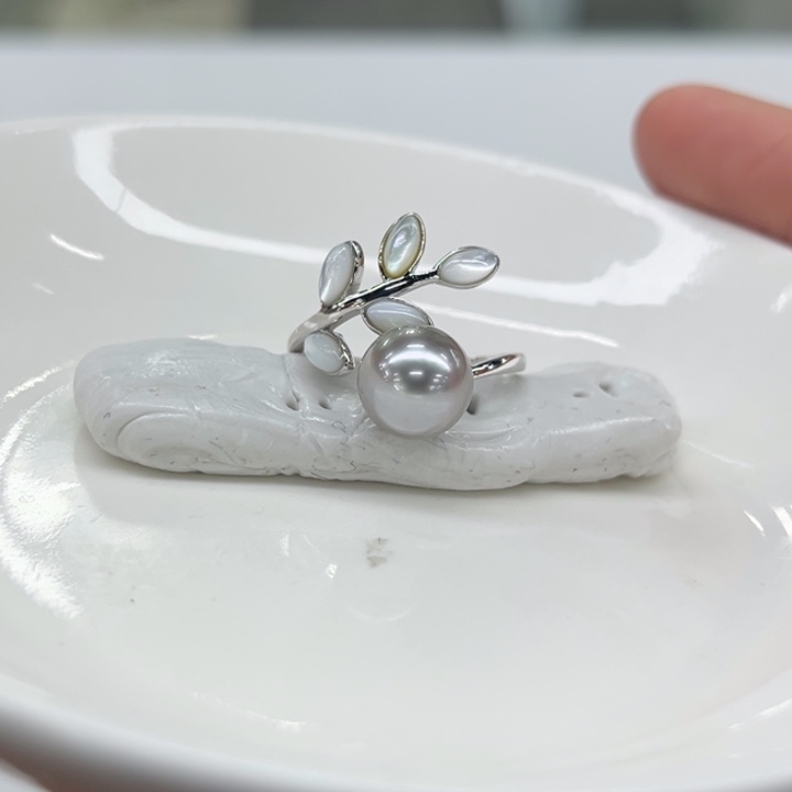 银S925镶嵌戒指海水珍珠8-9m