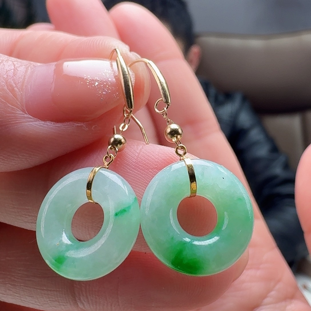 翡翠耳饰18K金镶嵌天然