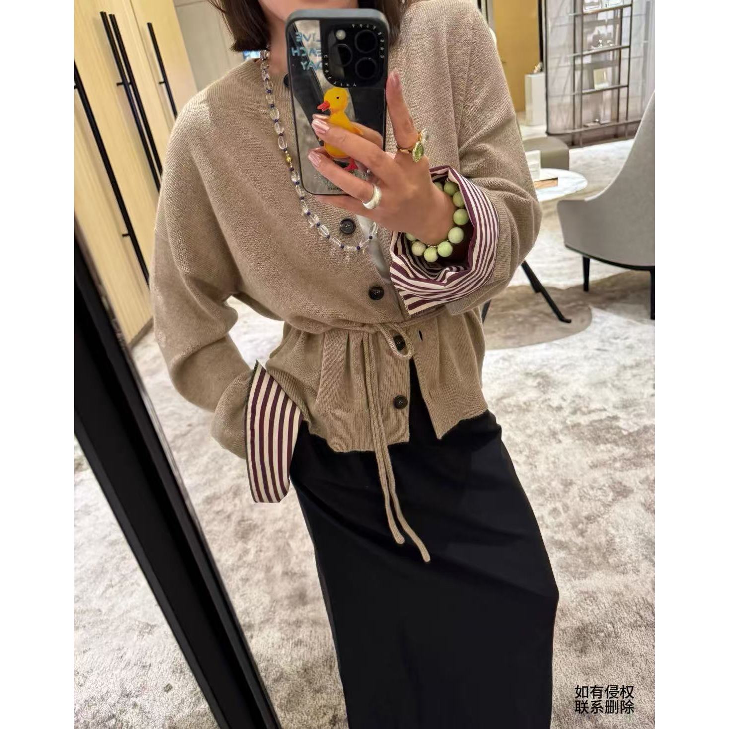 『朱小姐』高奢老钱风假两件羊绒+羊毛优雅气质针织开衫 G595