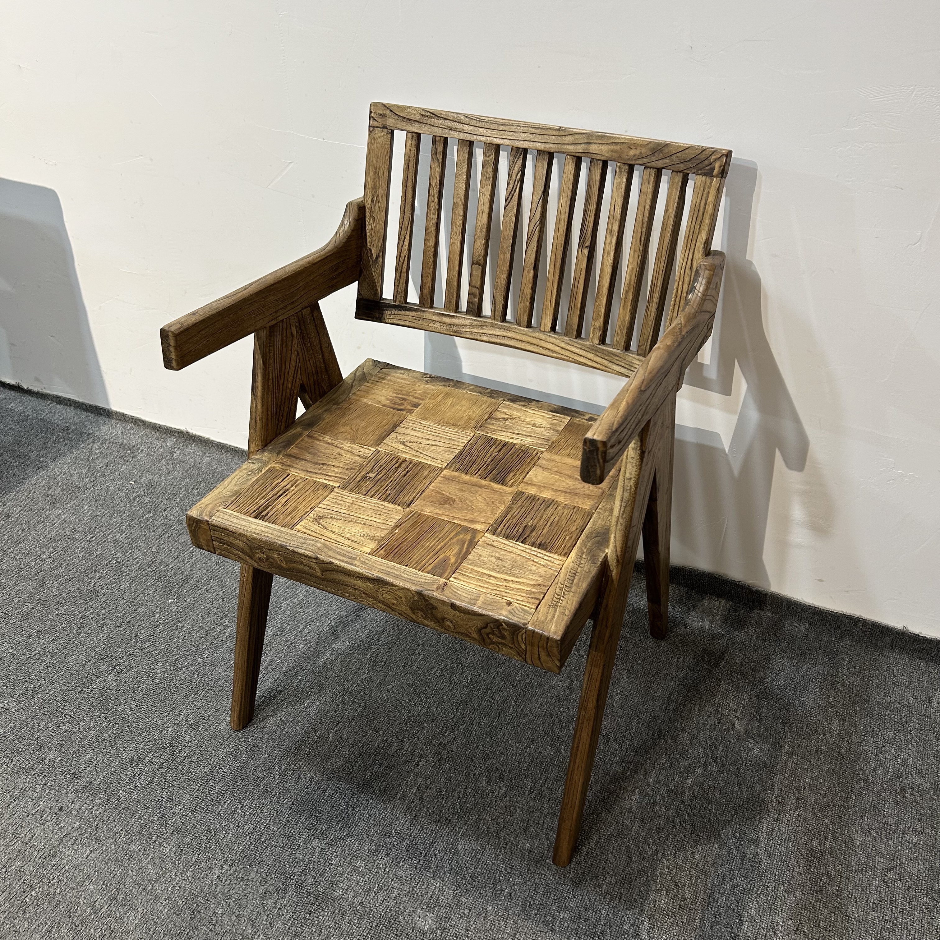 侘寂风昌迪加尔椅老门板实木椅子老榆木椅复古家用做旧单人书椅