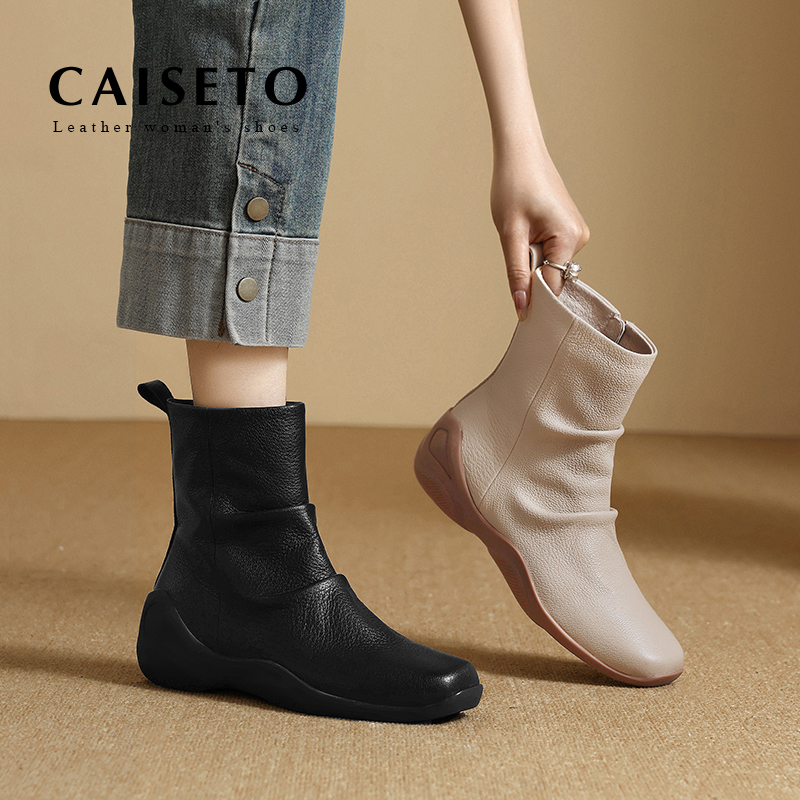 CAISETO头层羊皮/3CM时尚百搭秀气舒适运动感女靴冬季真皮靴5X057