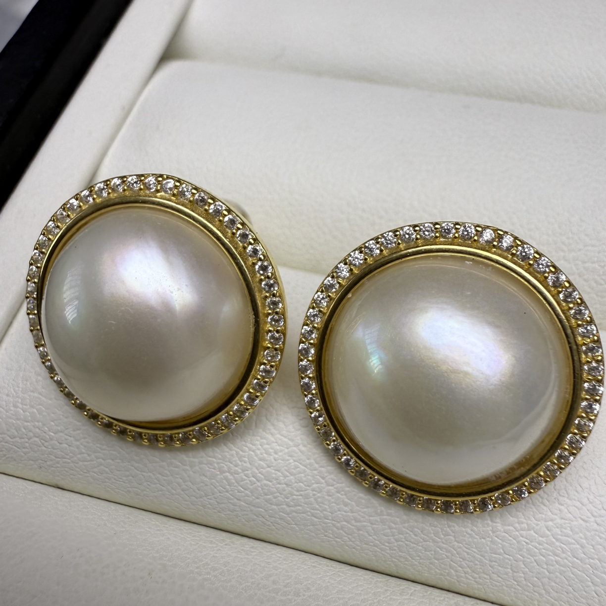  外圈18-19点位马贝耳钉银镶裸珠15-16太阳花马贝耳钉