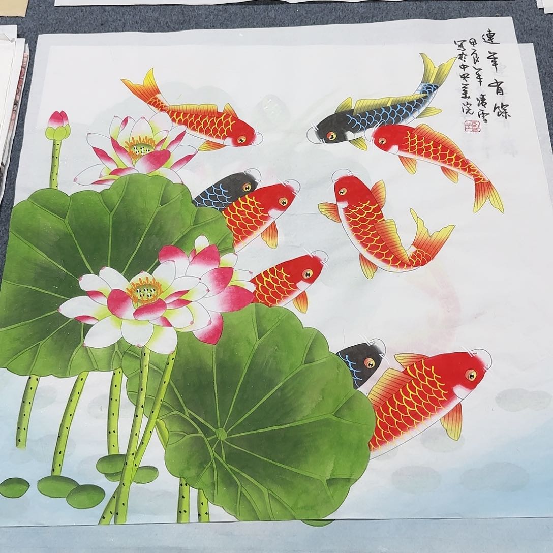 国画尺寸70X70手绘作品 