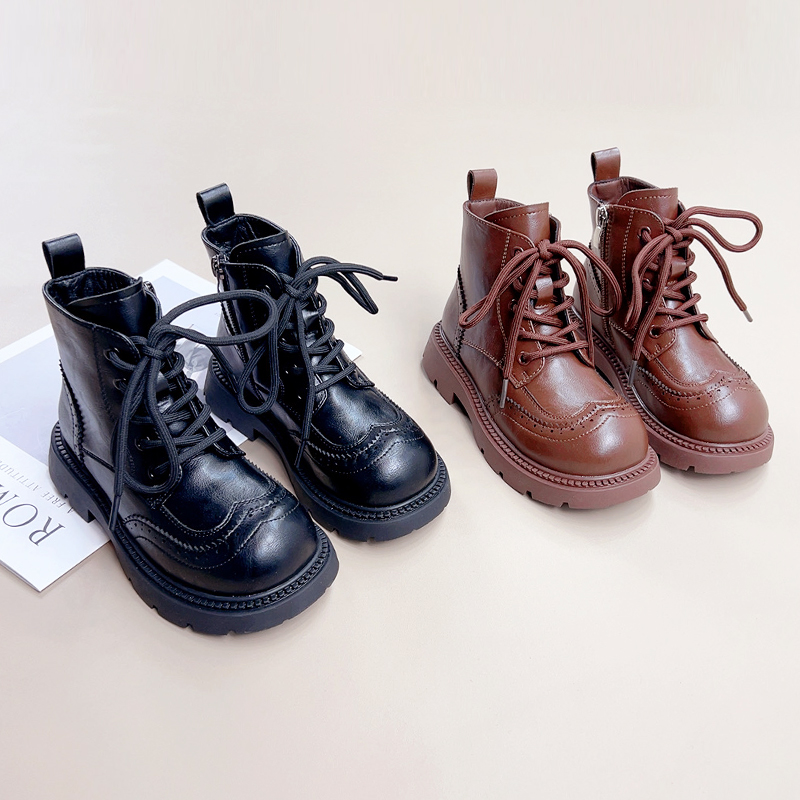 93052女童马丁靴童鞋2025秋冬季新款儿童靴子男童单短靴黑色皮靴
