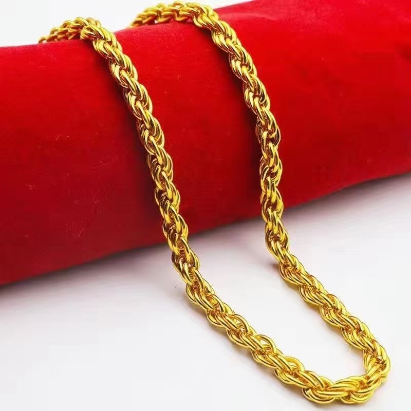 合金项链 【麻花项链】男士男款 时尚  编织 金色  霸气   环环相扣