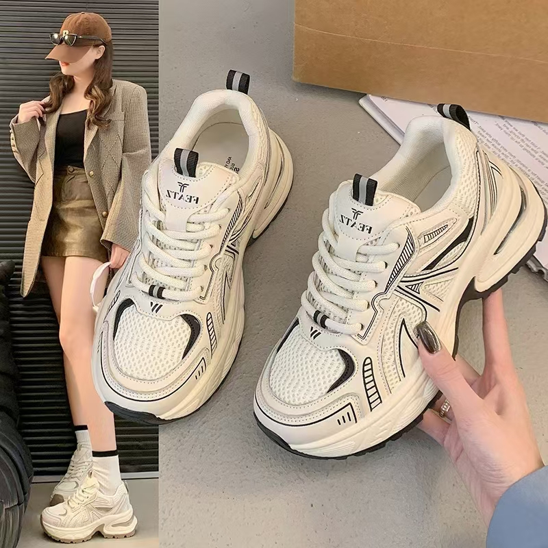 2025年新款时尚气质百搭潮流春季厚底网面老爹鞋