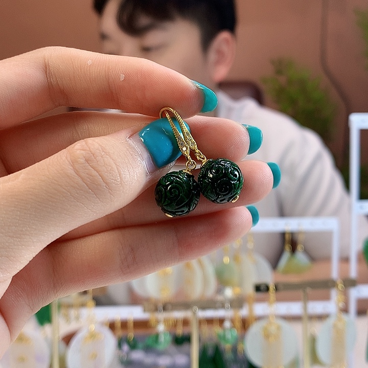 翡翠银S925镶嵌耳饰耳饰