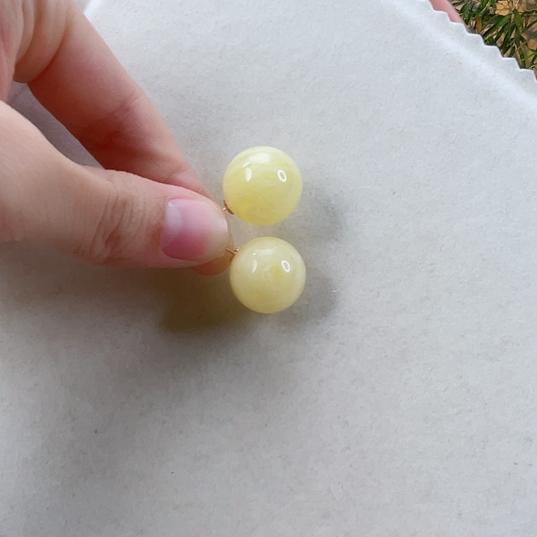 蜜蜡耳饰18K金镶嵌蜜蜡17.8