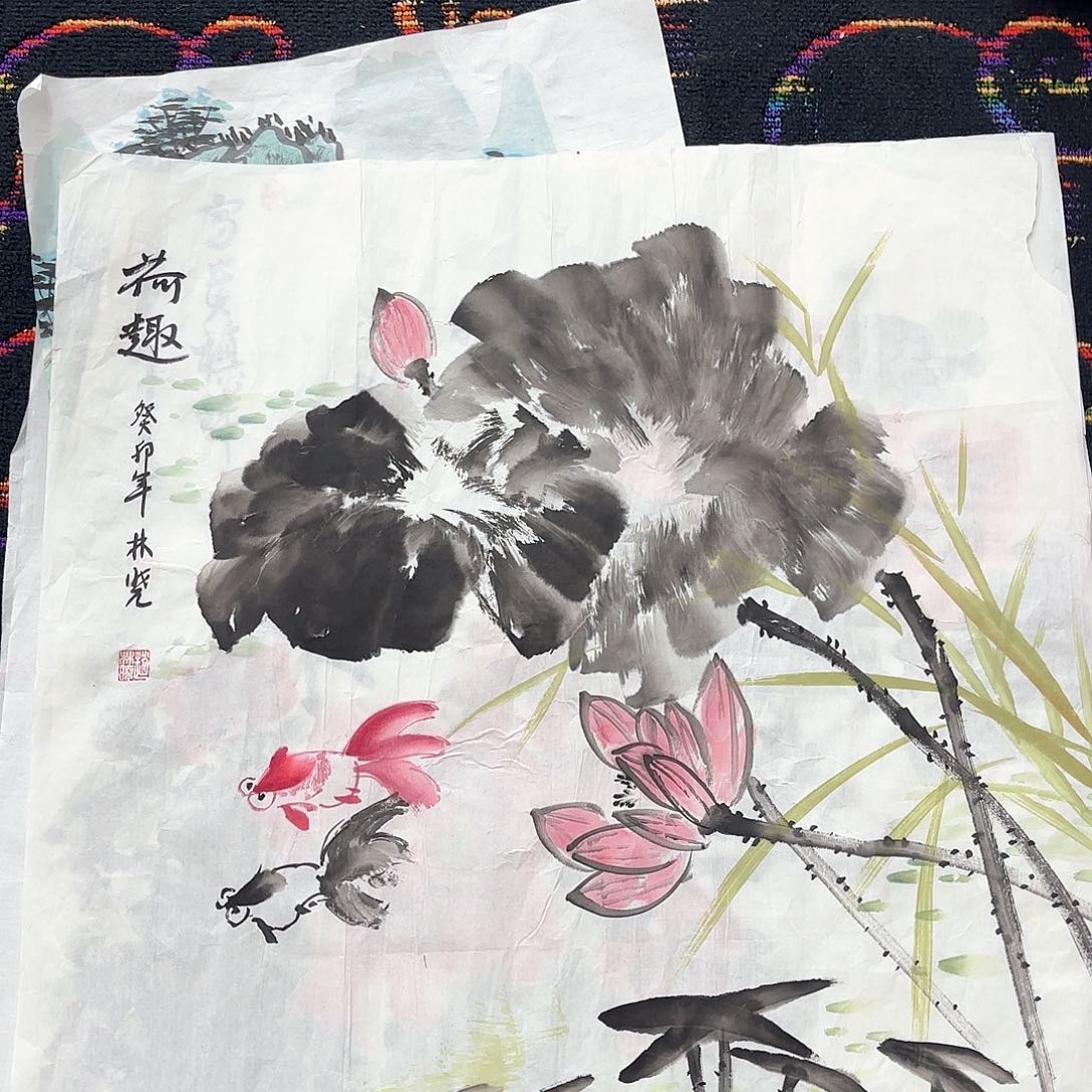 国画张林晓斗方花鸟朱