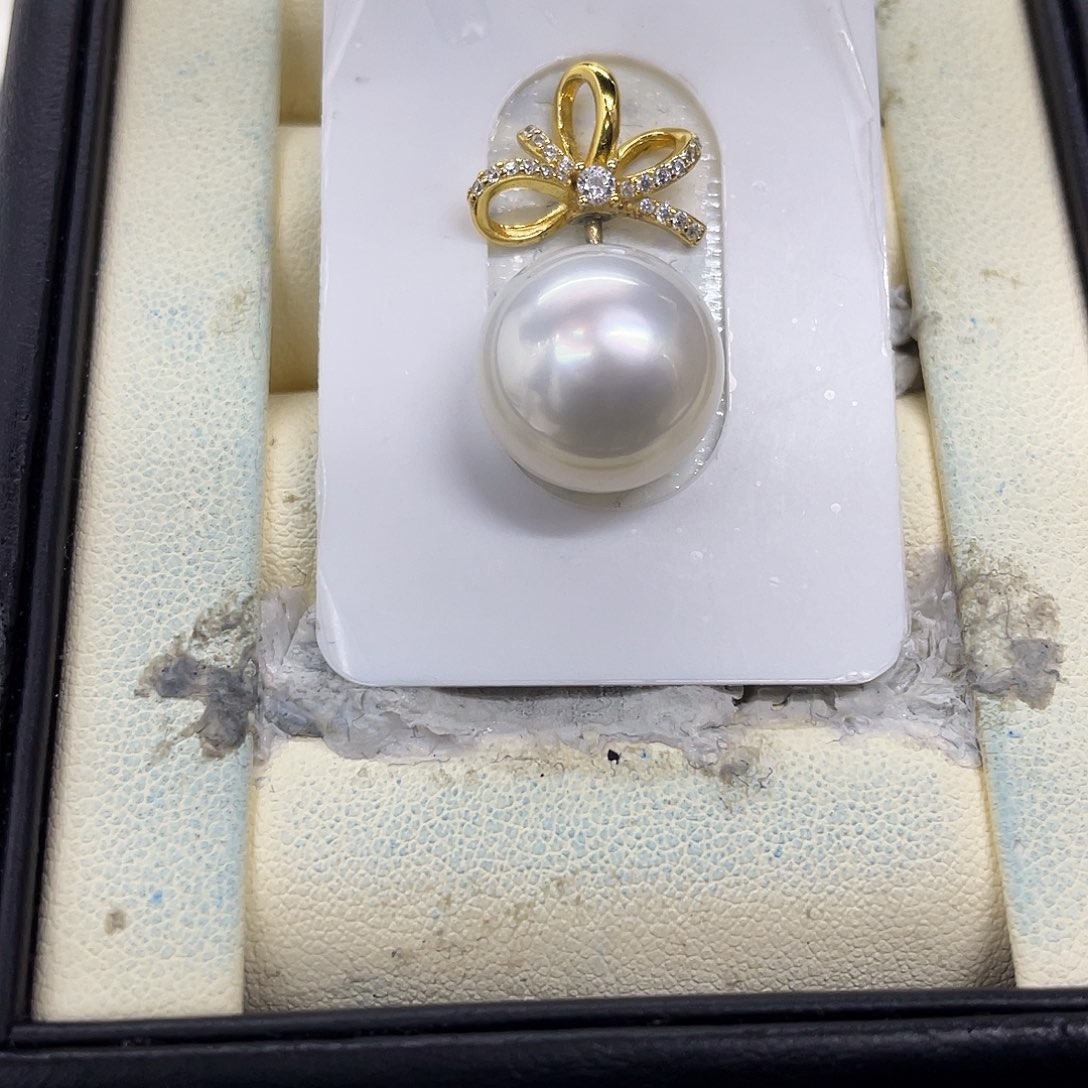 银S925镶嵌海水珍珠吊坠(不含链)澳白吊坠13.9mm