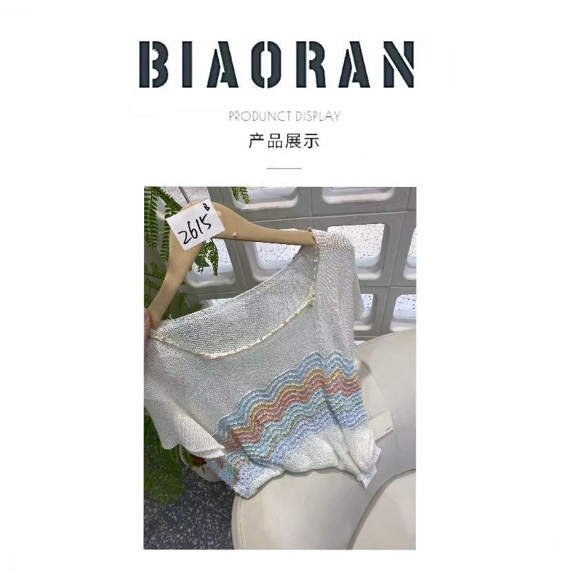 BIAORAN/标冉2025春季新款休闲百搭工艺拼接针织短袖2615