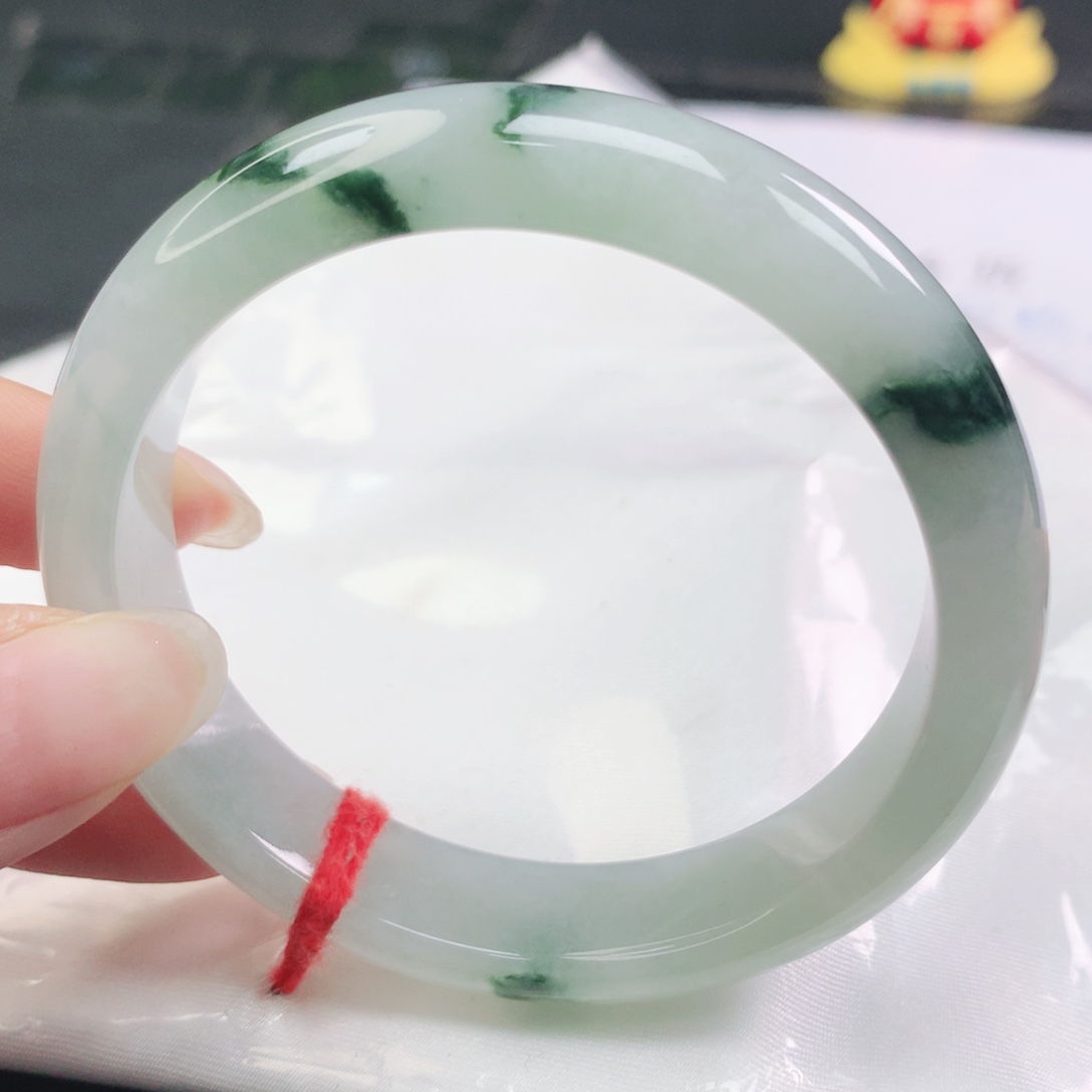 翡翠未镶嵌手镯翡翠54.0冰润飘深花正圈