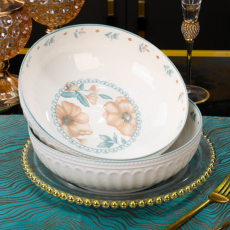 【夏茉浮雕汤碗9英寸2个装】破损补发