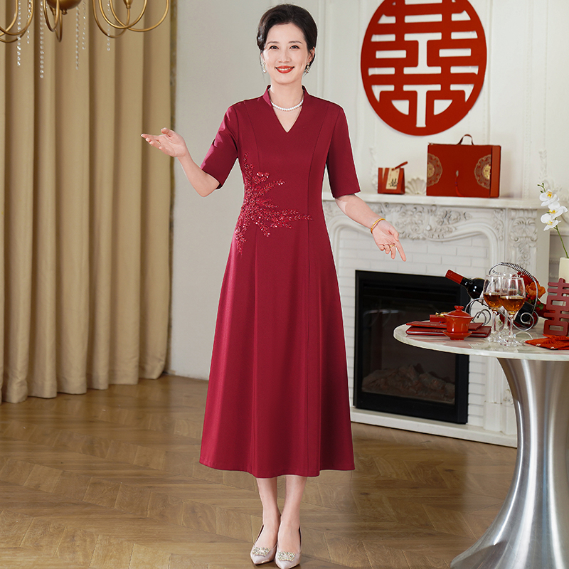 50401新款喜婆婆喜妈妈装婚宴礼服连衣裙高贵洋气气质平时可穿