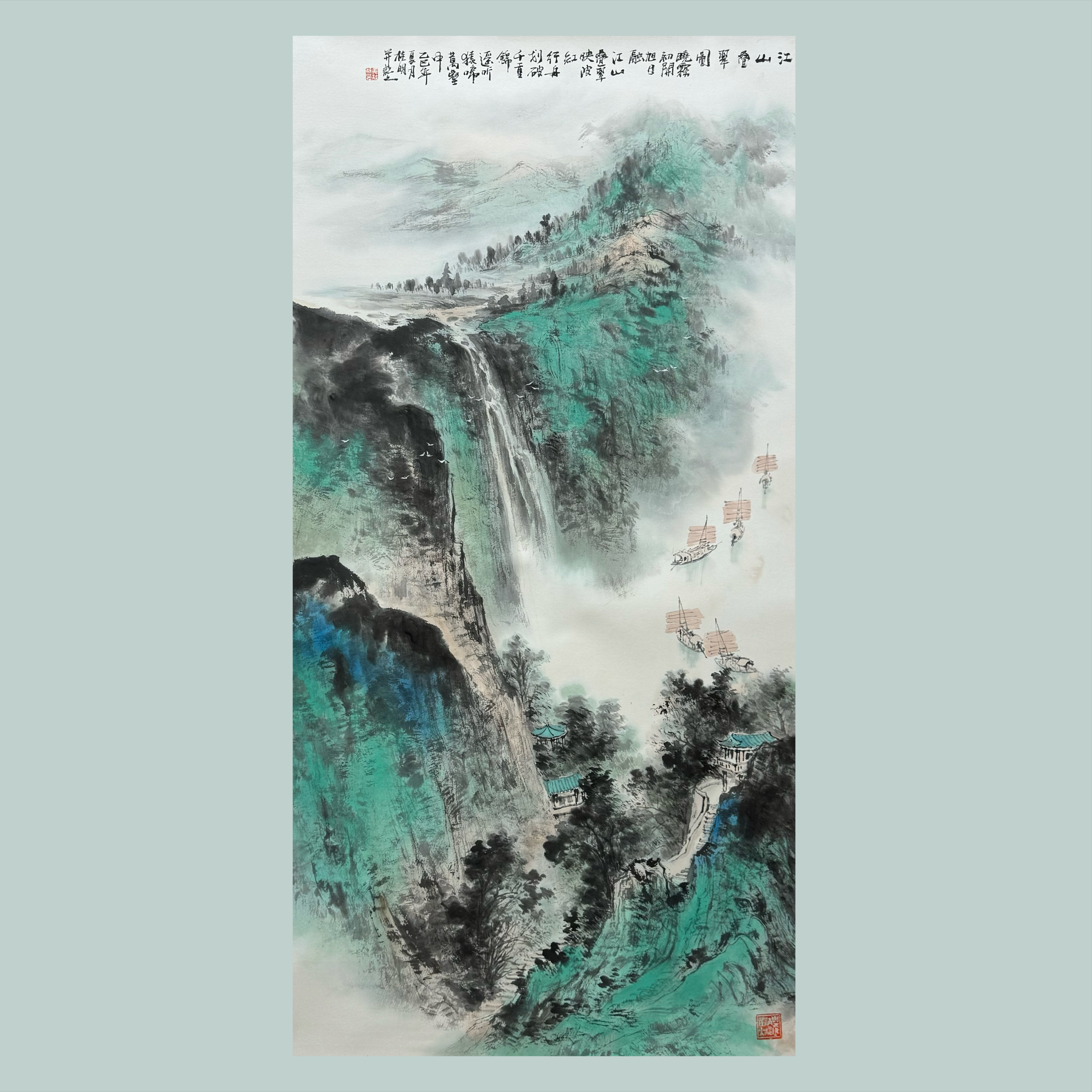 黄桂明纯手绘竖幅精品山水四尺140*70cm书房茶室玄关挂画带视频