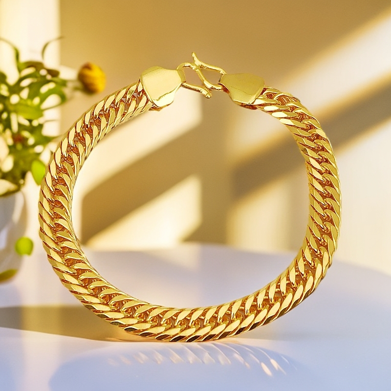 2-SL【聚鑫黄金】足金999时尚实心5G八切面喜平金手链