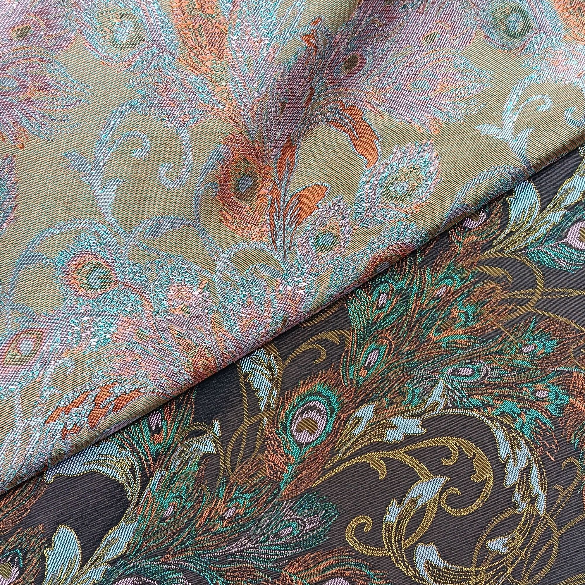 宋锦 孔雀开屏 布头 高清数码印花