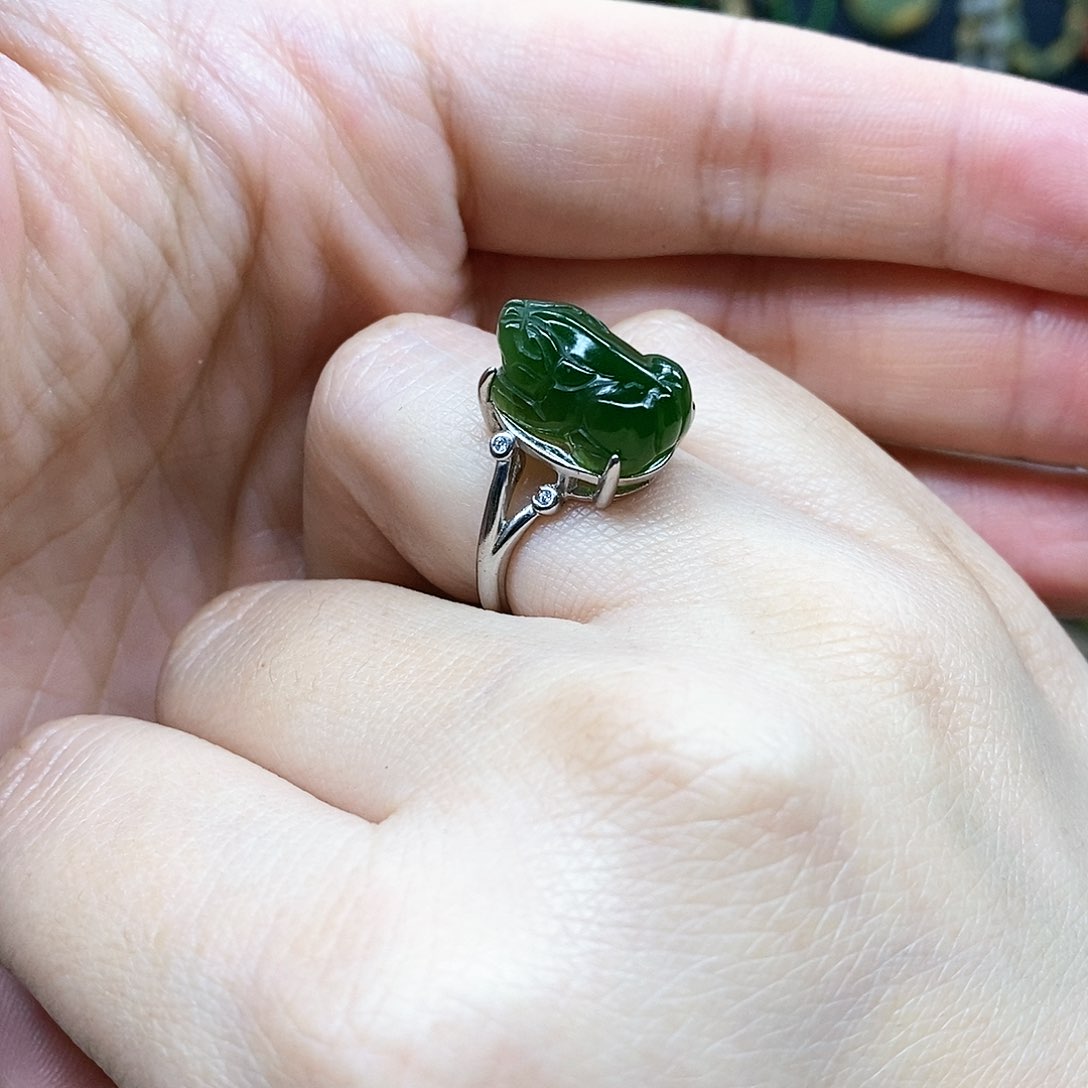 【闪购商品】和田玉（碧玉）戒指银S925镶嵌