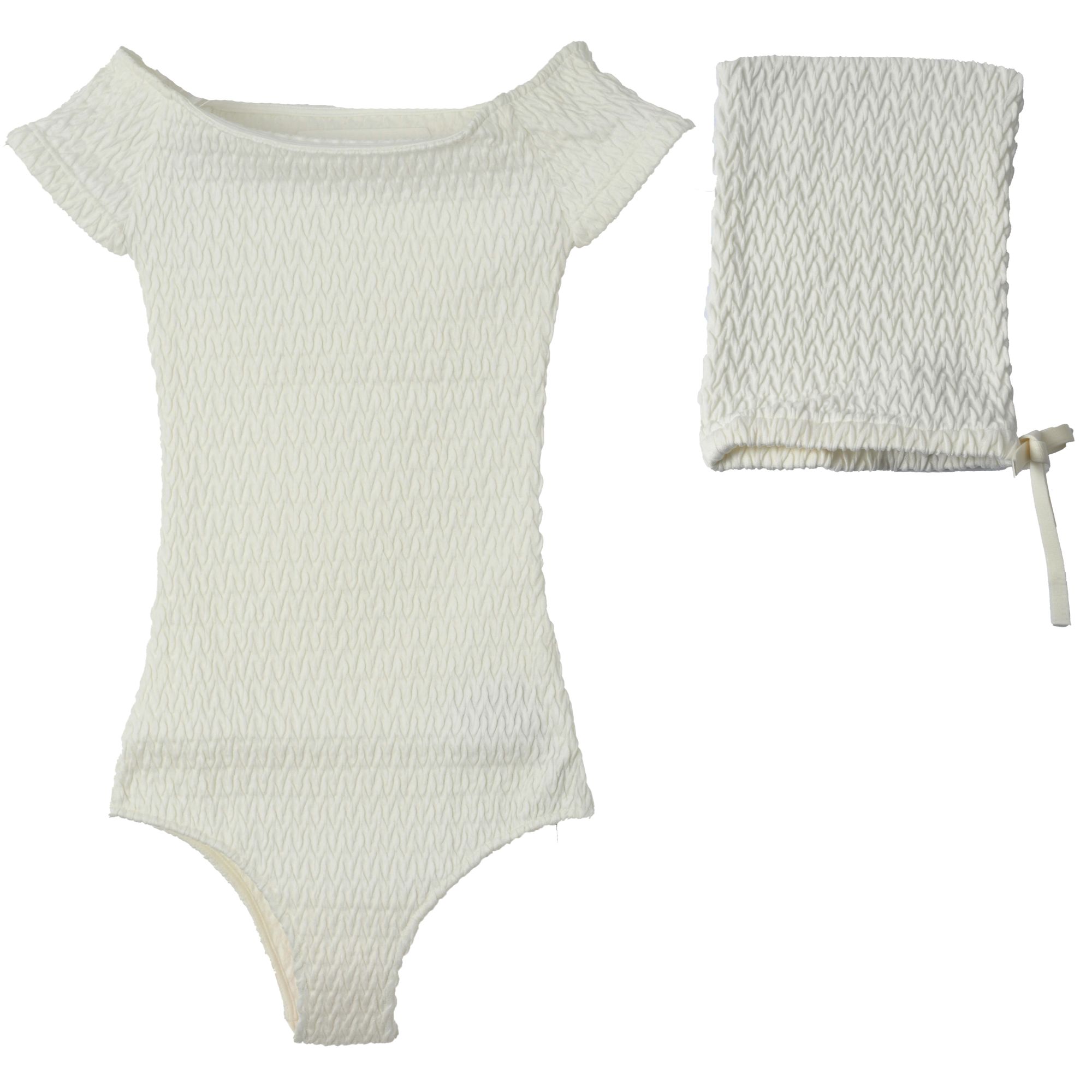 BOTTEGA VENETA/葆蝶家女士编织款一字肩连体泳衣6470233V00C9071