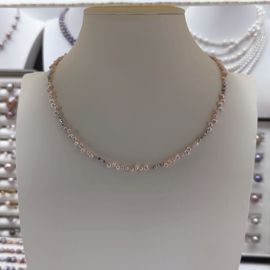 淡水珍珠银S925镶嵌项链