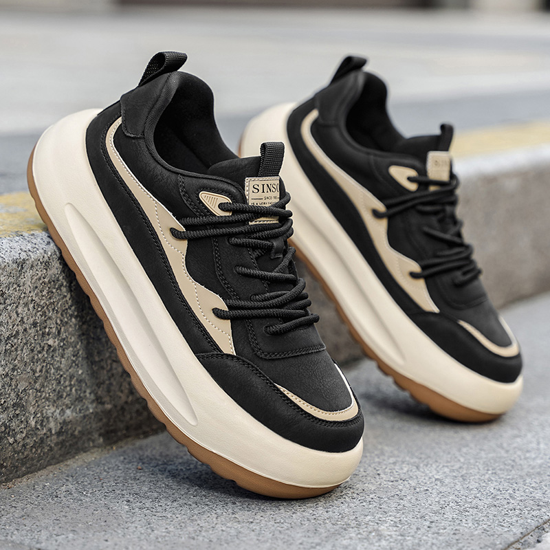 皮面四季款 软底 超轻 小众设计款板鞋 厚底增高男士休闲潮鞋7119