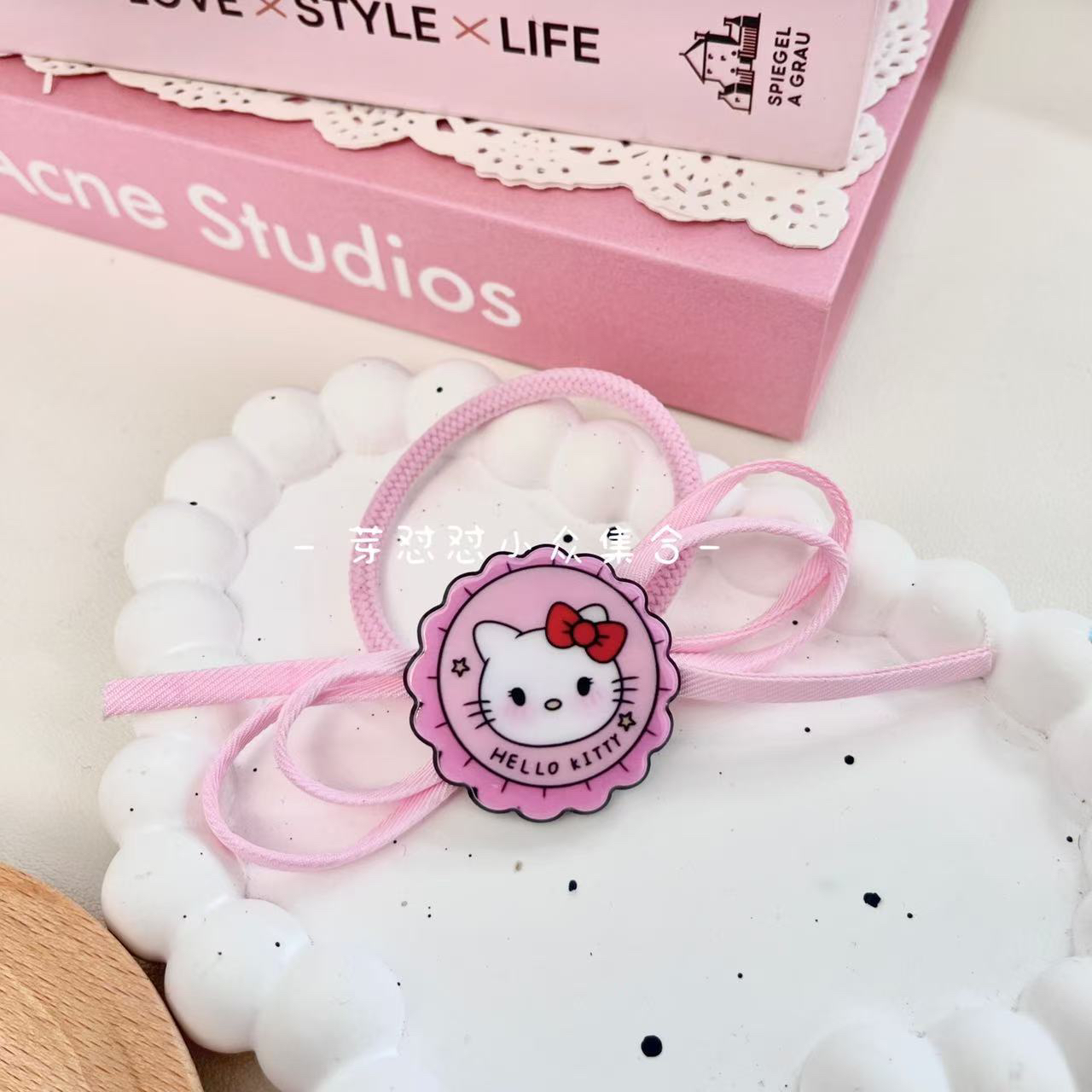 芽怼怼 韩国可爱蝴蝶结圆形花边卡通发绳05549