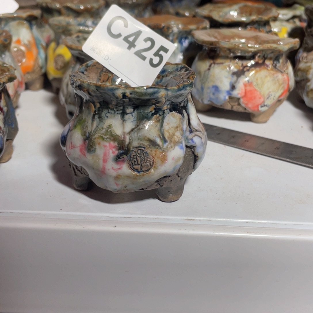 紫砂花盆孤品 不规则油画山石小地雷外口6