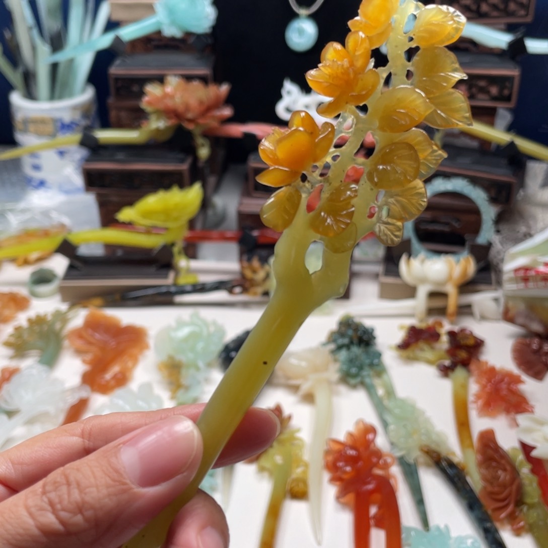 【闪购商品】蛇纹石玉发饰未镶嵌玖*