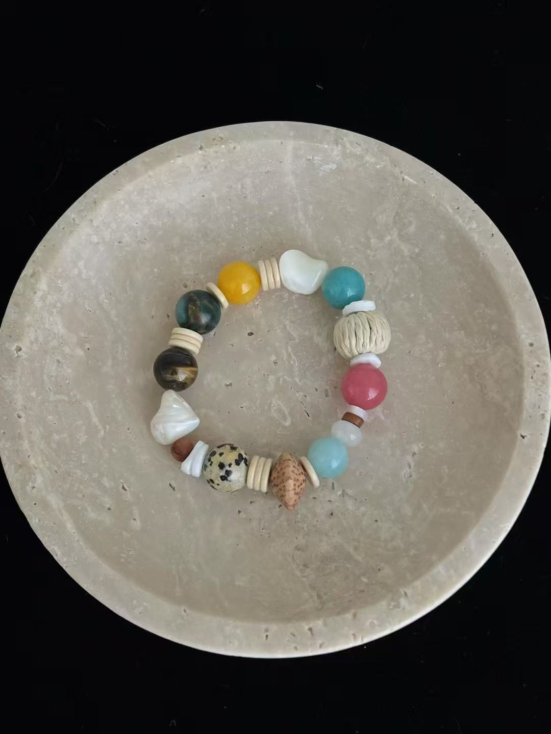 非金属珐琅手链 波西风马卡龙色多宝手链手串大自然材料