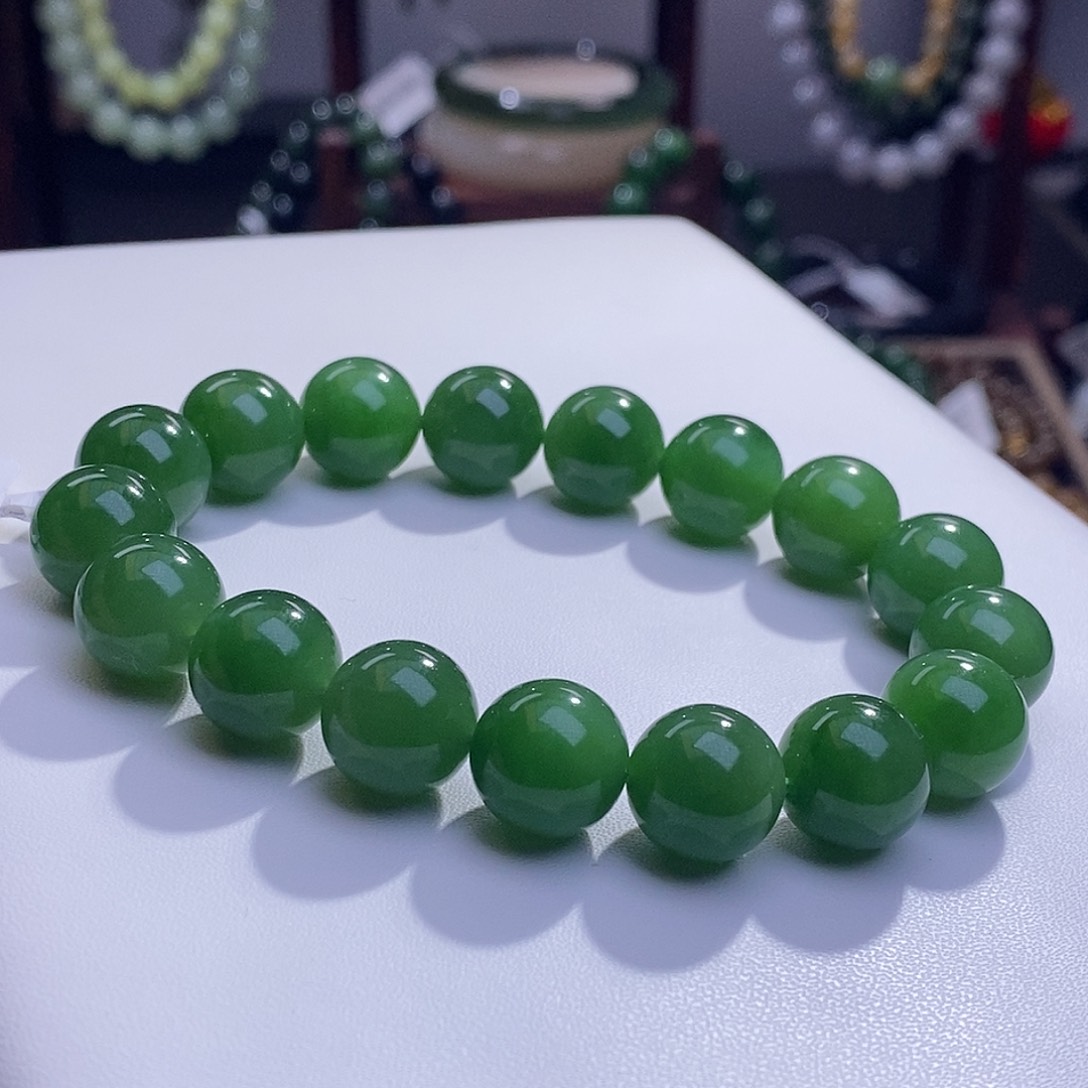 和田玉毕业级俄料七号矿碧玉老矿料高冰手串12m未镶嵌