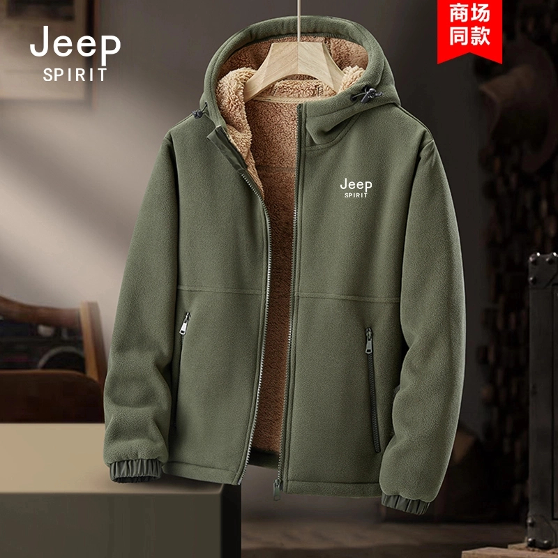 JEEP吉普保暖摇粒绒外套秋冬款抓绒衣男款加绒加厚男摇粒绒外套