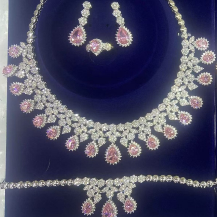 铜合金莫桑石项链 新时尚百搭项链耳环7440