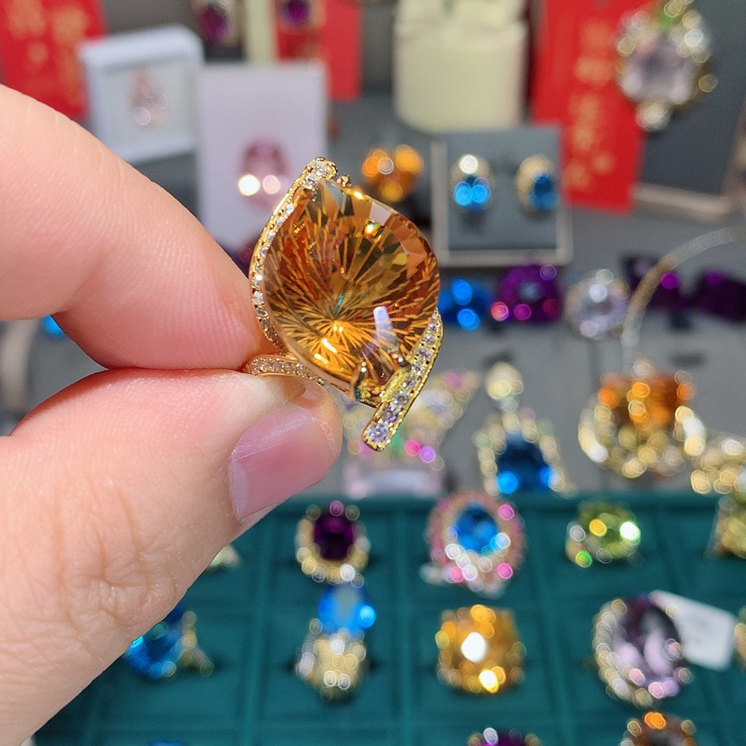 黄晶戒指银S925镶嵌M*戒指