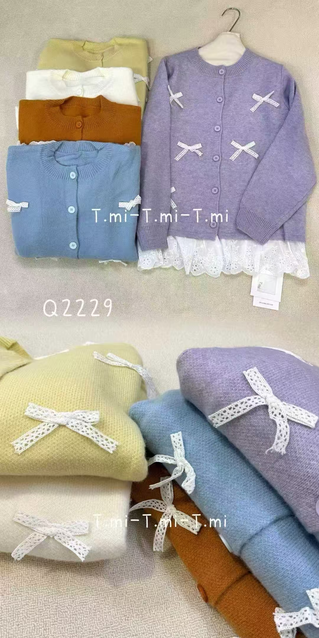 【鹿小羽】冬款大码显瘦百搭韩系甜美蝴蝶结拼接蕾丝针织毛衣Q2229